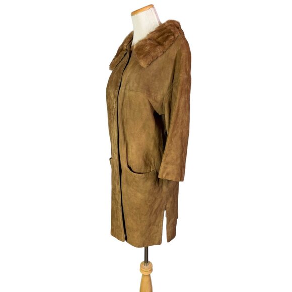 Vintage 60s Jacqueline's Feminine Apparel Memphis Nubuck Leather Coat Fur Collar - Picture 5 of 16